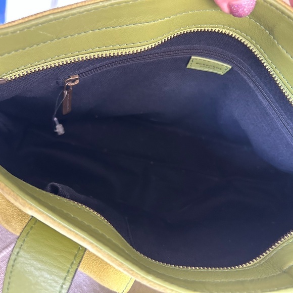 Burberry London Suede Haymarket Check Horn Toggle Shoulder Bag Green - Picture 13 of 15